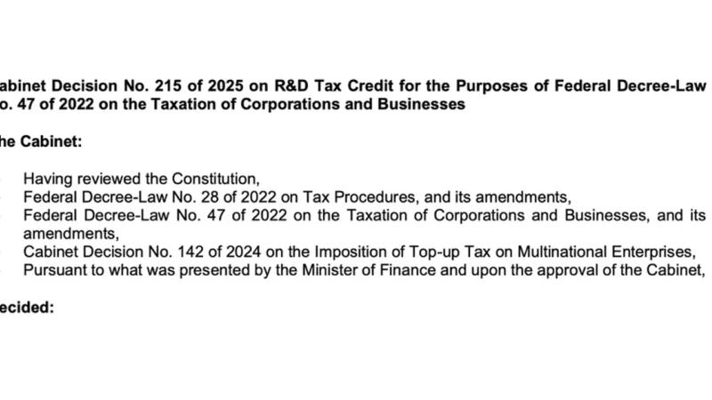 Cabinet Decision No. 215 of 2025: What It Means for UAE R&D Tax Credits