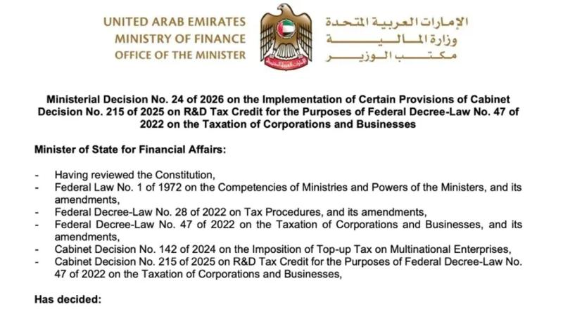 Ministerial Decision No. 24 of 2026: UAE R&D Tax Credit Implementation Rules Explained